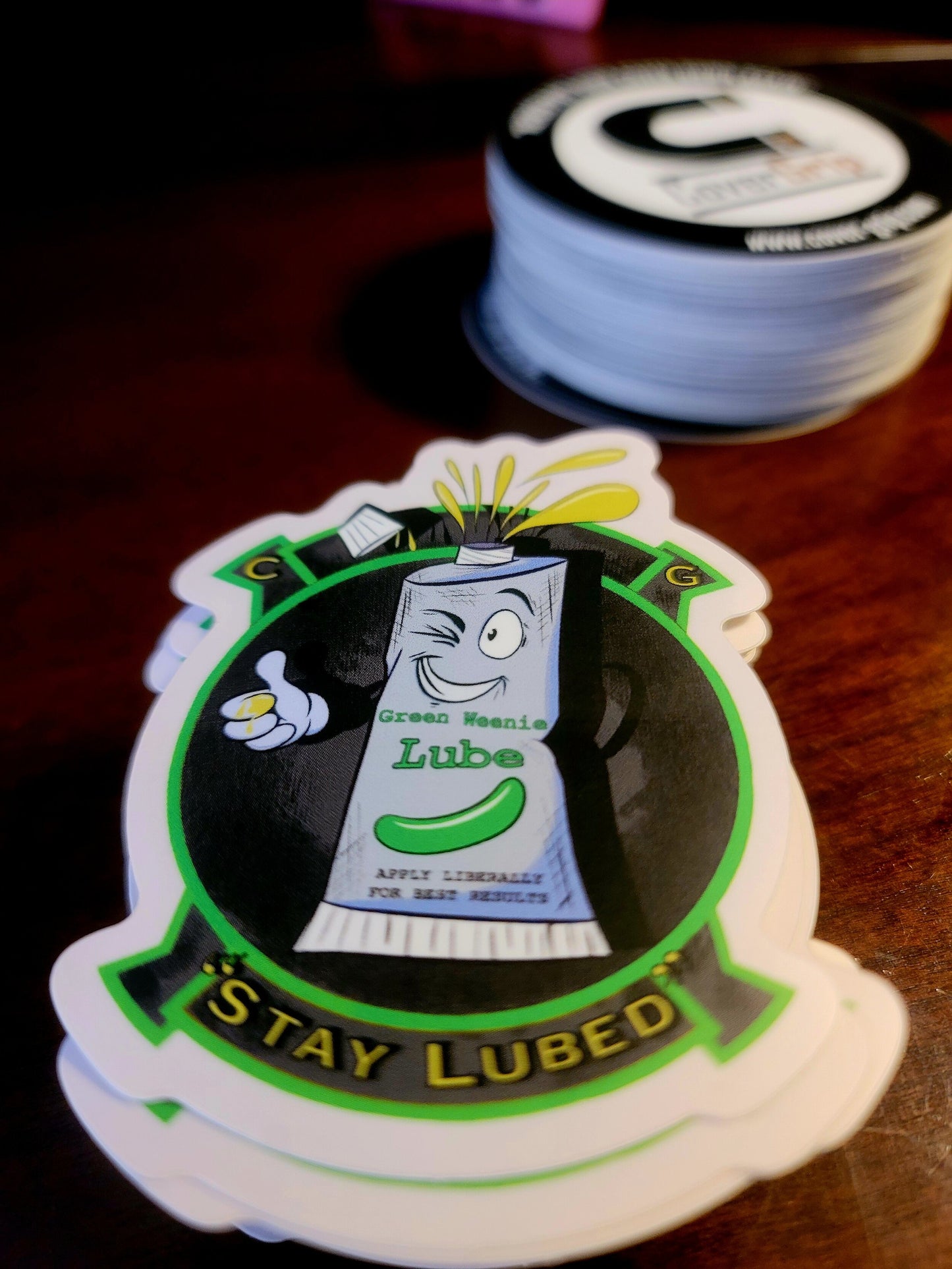 4" Green Weenie Lube Sticker